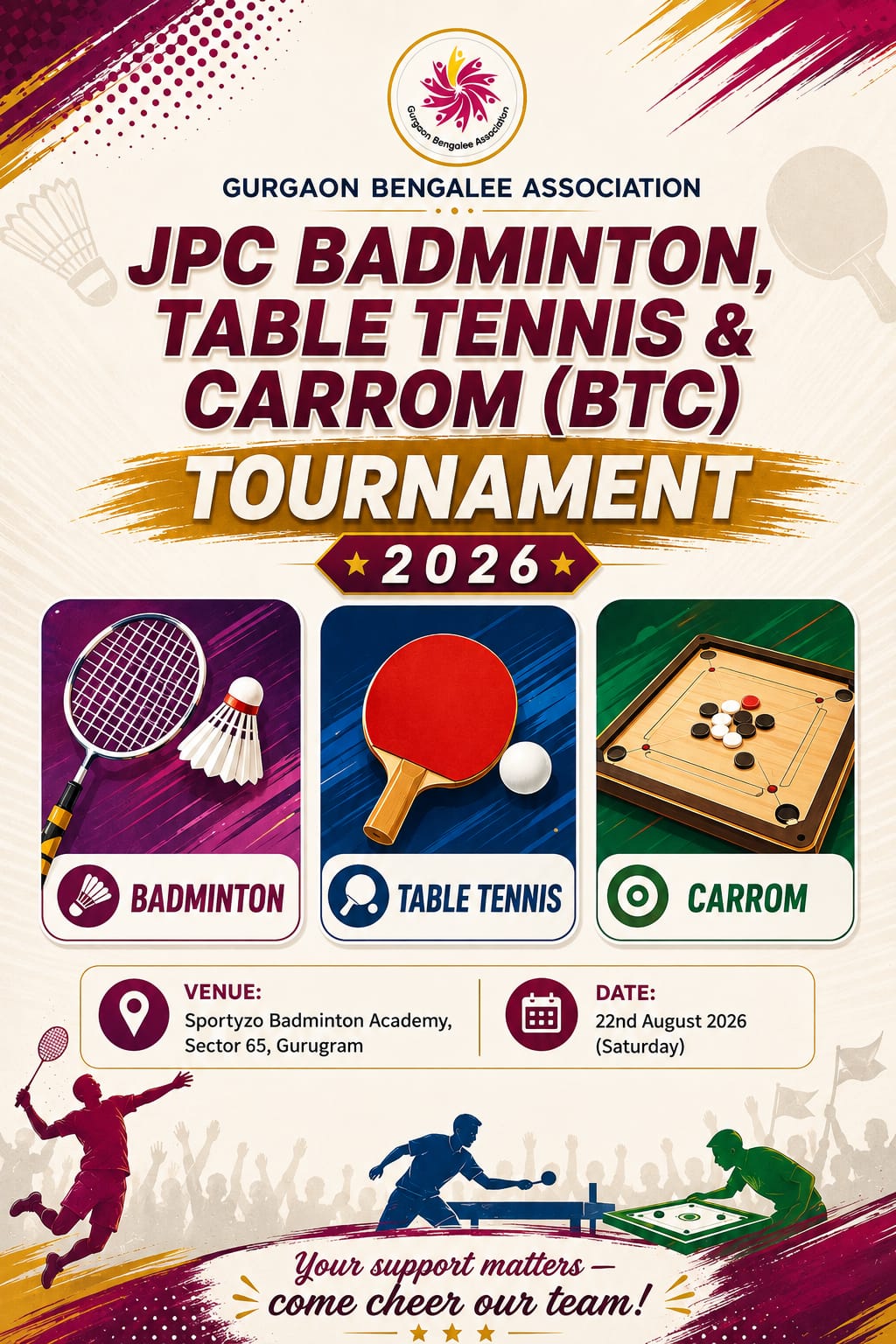 JPC Badminton, Table Tennis and Carrom Tournament 2026 poster