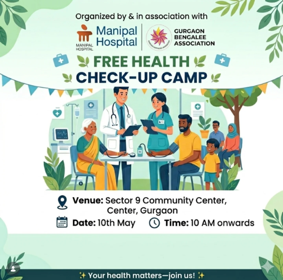 Free health check-up camp poster, organised with Manipal Hospital