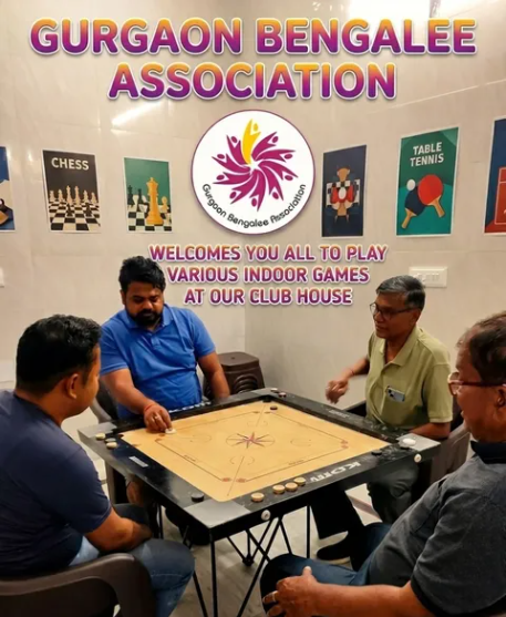 Members playing carrom, chess and table tennis at the GBA club house